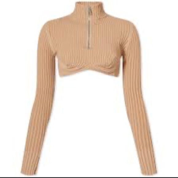 NWT Andrea Adamo Ribbed Knit Crop Top in Nude Medium - Picture 14 of 14